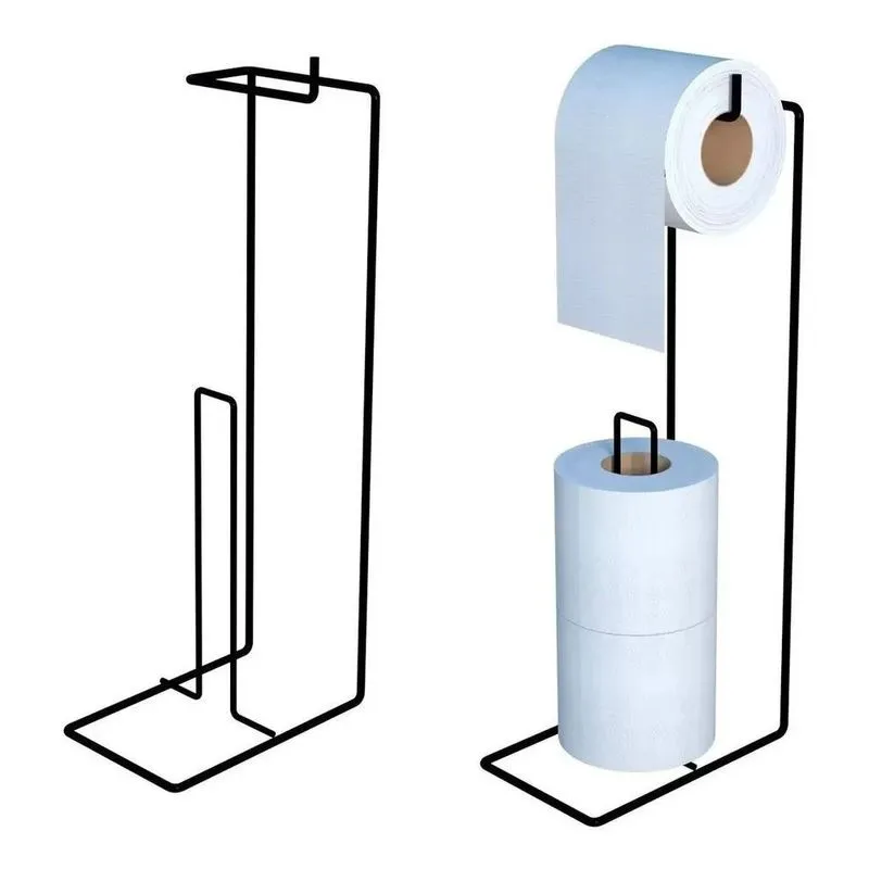 5x Suporte Porta Papel Higiênico De Chão 3 Rolos Preto Branc