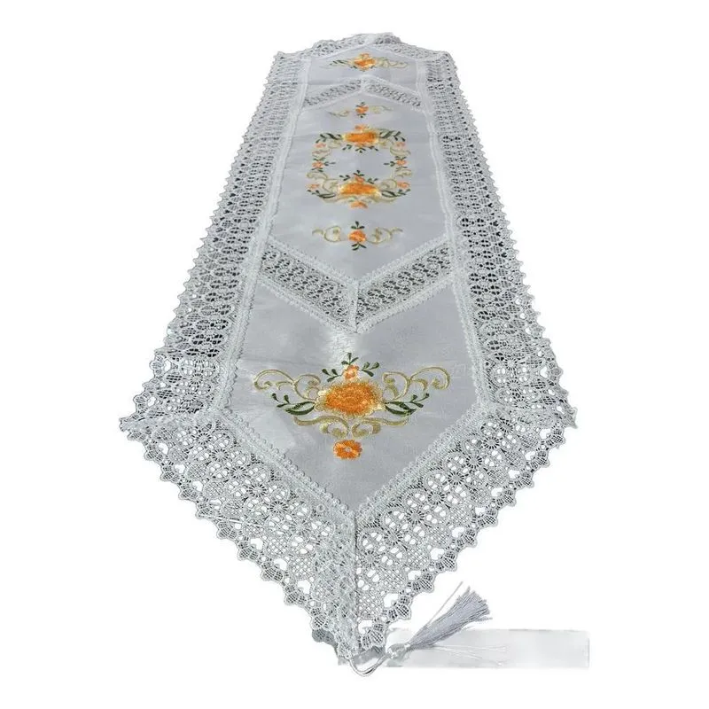 Trilho De Mesa 40x150cm Caminho Bordado Guipir Renda Branco