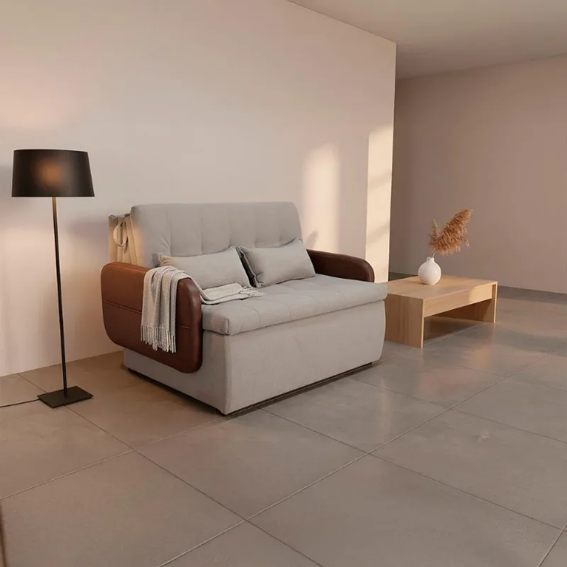 Sofá Cama Sissy 2 Lugares Retrátil 130cm Caramelo e Napoli Bege Matrix