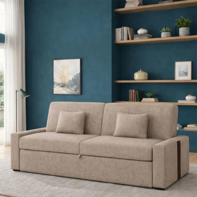 Sofá Cama Charlotte 2 Lugares Retrátil 145cm Marrom e Linho Cru Matrix