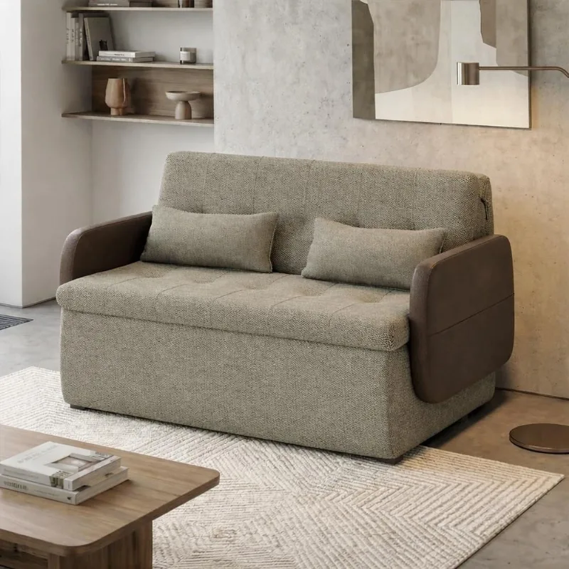 Sofá Cama Sissy 2 Lugares Retrátil 130cm Granada Bege Marrom Claro Matrix