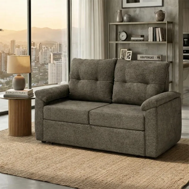 Sofá Cama Tifanny 2 Lugares Casal 160cm Marrom Chenile Prince Matrix