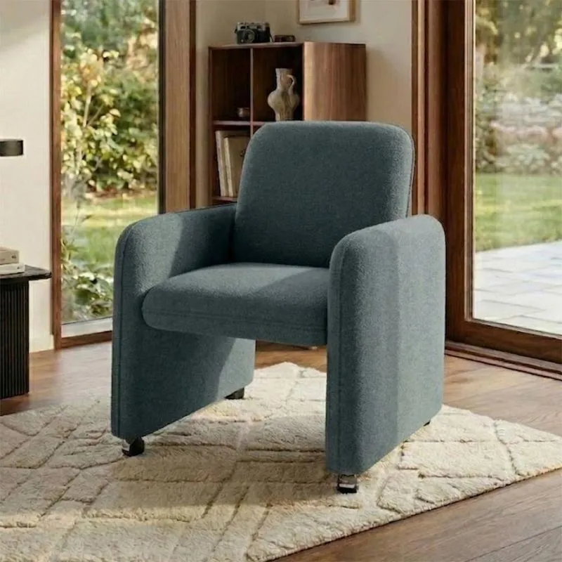 Poltrona Roma Decorativa Para Sala Em Bouclê Confortável Azul Matrix