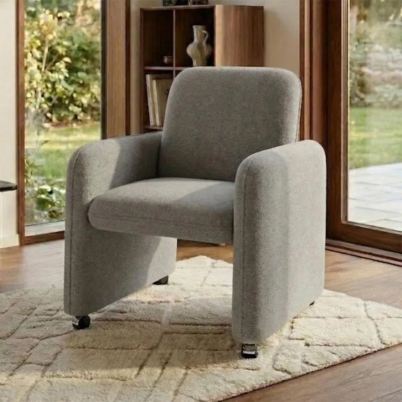 Poltrona Roma Decorativa Para Sala Em Bouclê Com Encosto Ergonômico Cinza Matrix