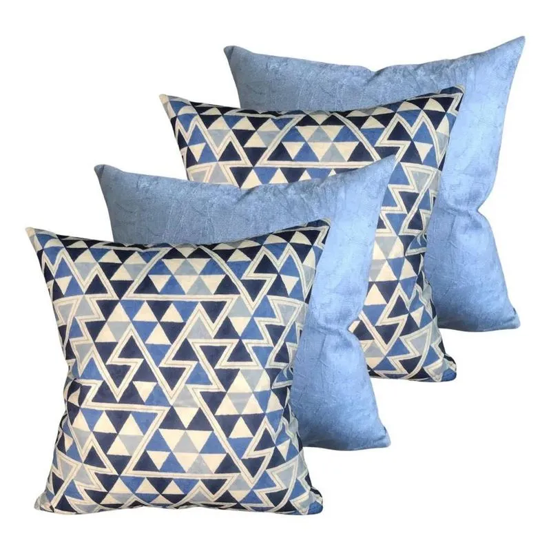 Kit 6 Capas De Almofadas Sued E J Triângulo Azul / Suede Azu
