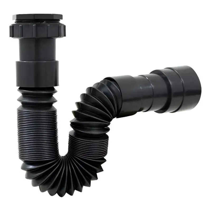 2x Sifão Flexível Para Pia De Cozinha Banheiro Pvc Preto Pad