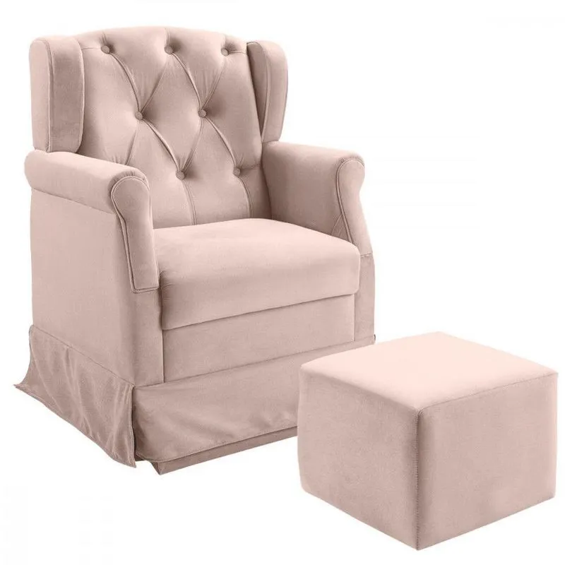 Poltrona De Amamentação Balanço Puff Ternura Veludo Rosa Rosa