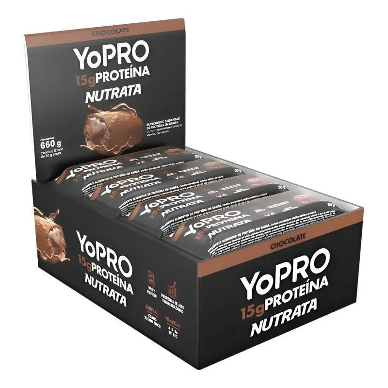 Yopro Bar 55g Display Com 12 Unidades Chocolate Nutrata