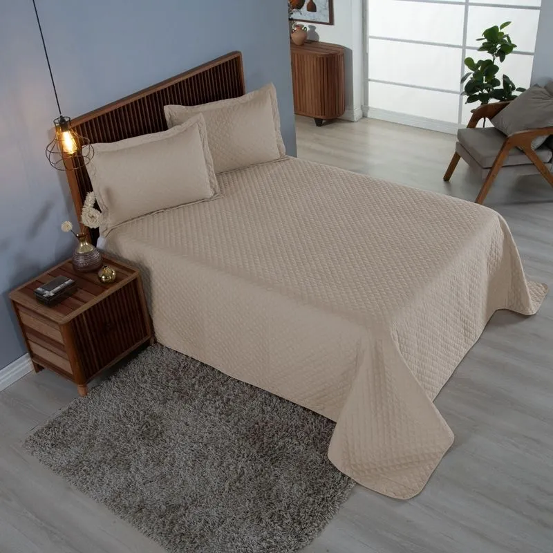 Cobre Leito Comfort 3 Pçs King Matelado Ultrassônico Cáqui