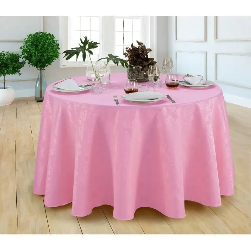 Toalha De Mesa Jacquard Redonda Gigante Buffet Rosa Bebê