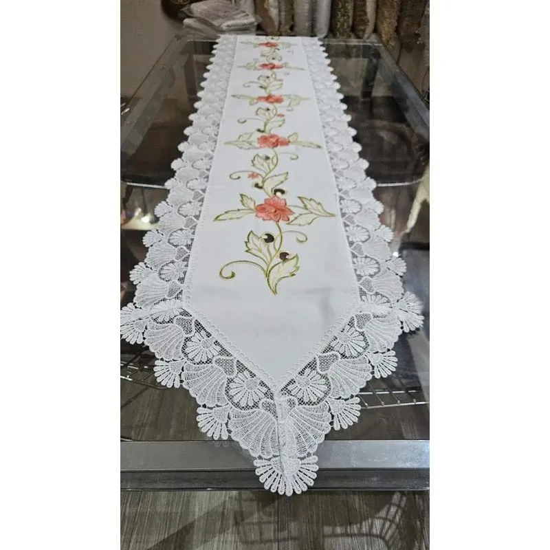 Caminho De Mesa Guipir Bordado 40x180cm Trilho Croche Branc