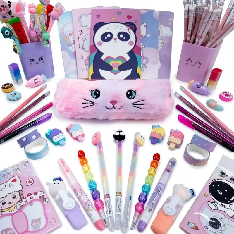 Kit Papelaria Criativa Planeta Kawaii Caderno Estojo Pelúcia
