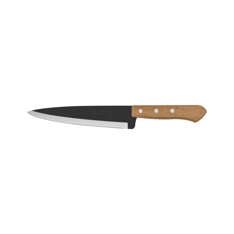 Kit 4 Facas Peixeira/Cozinha 7" Cabo Madeira Lamina Escura