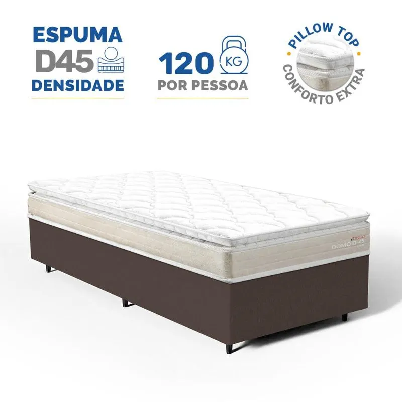 Cama Box com Colchão de Espuma D45 Pillow Top Ortopédico Domo Solteiro 88cm