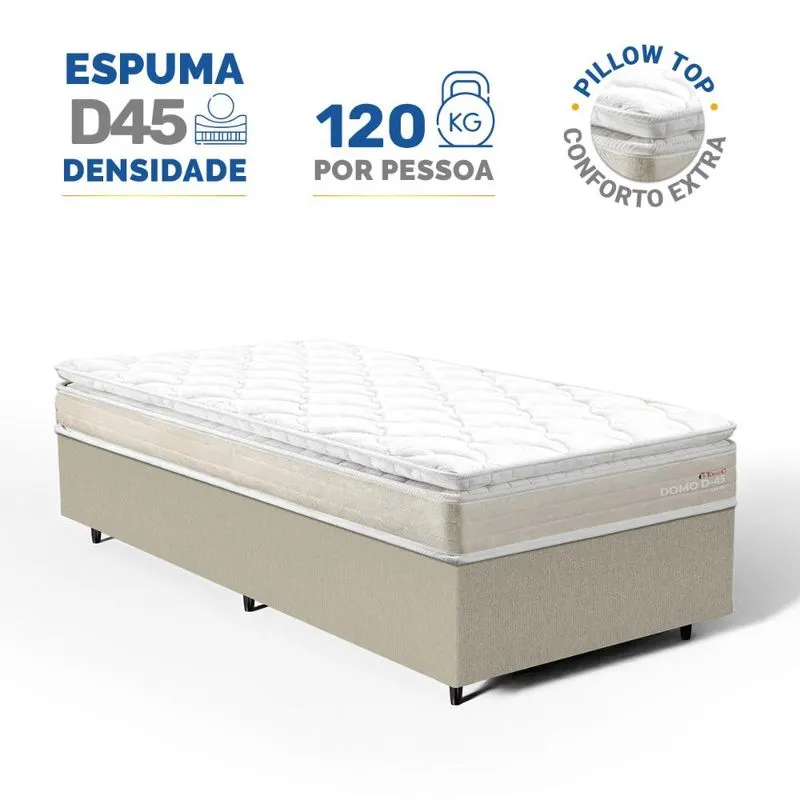 Cama Box com Colchão de Espuma D45 Pillow Top Ortopédico Domo Solteiro 88cm