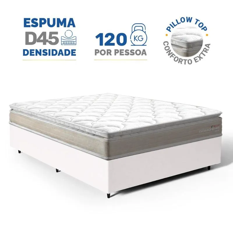 Cama Box com Colchão de Espuma D45 Pillow Top Ortopédico Domo Casal 138cm