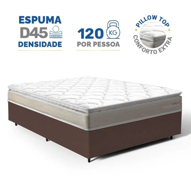 Cama Box com Colchão de Espuma D45 Pillow Top Ortopédico Domo Casal 138cm