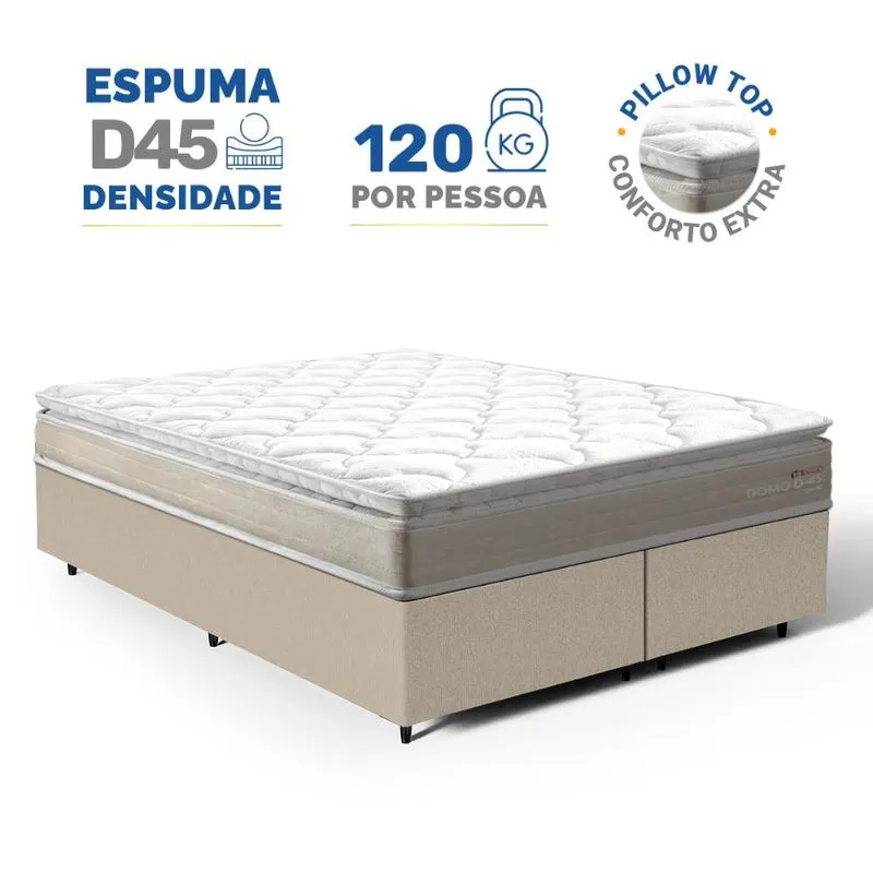 Cama Box Queen Ortopédica Lucas Home Domo Espuma D45 Pillow Top 158cm