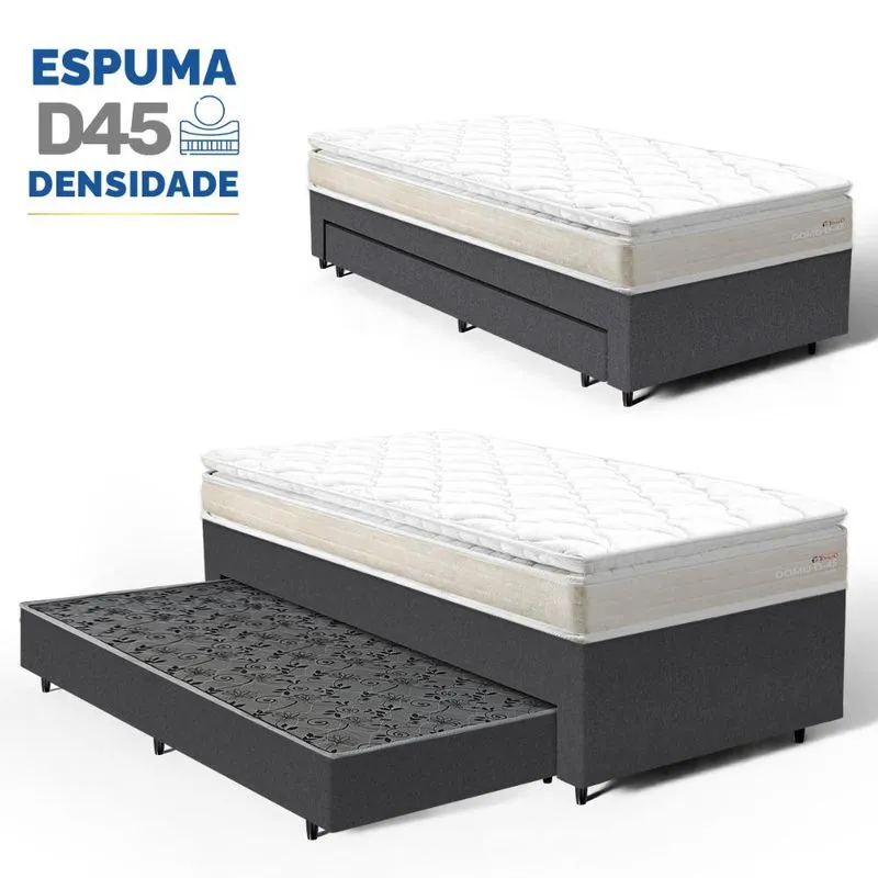 Cama Box com Colchão de Espuma D45 Pillow Top Ortopédico Domo + Auxiliar de Molas Unique Solteiro 88cm