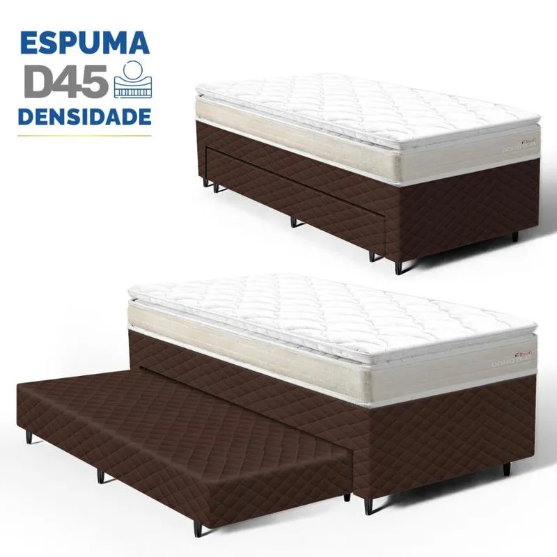 Cama Box com Colchão de Espuma D45 Pillow Top Ortopédico Domo + Auxiliar de Espuma Unique Solteiro 88cm