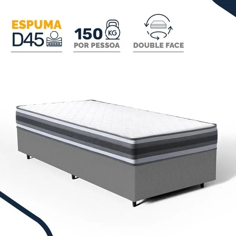 Cama Box com Colchão de Espuma D45 Double Face Territory Hellen Solteiro 88cm