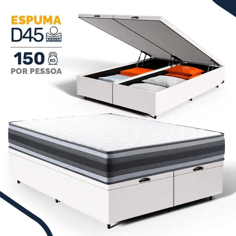 Cama Box Baú com Colchão de Espuma D45 Double Face Territory Hellen Queen 158cm
