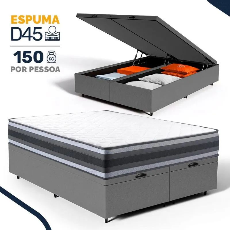 Cama Box Baú com Colchão de Espuma D45 Double Face Territory Hellen Queen 158cm