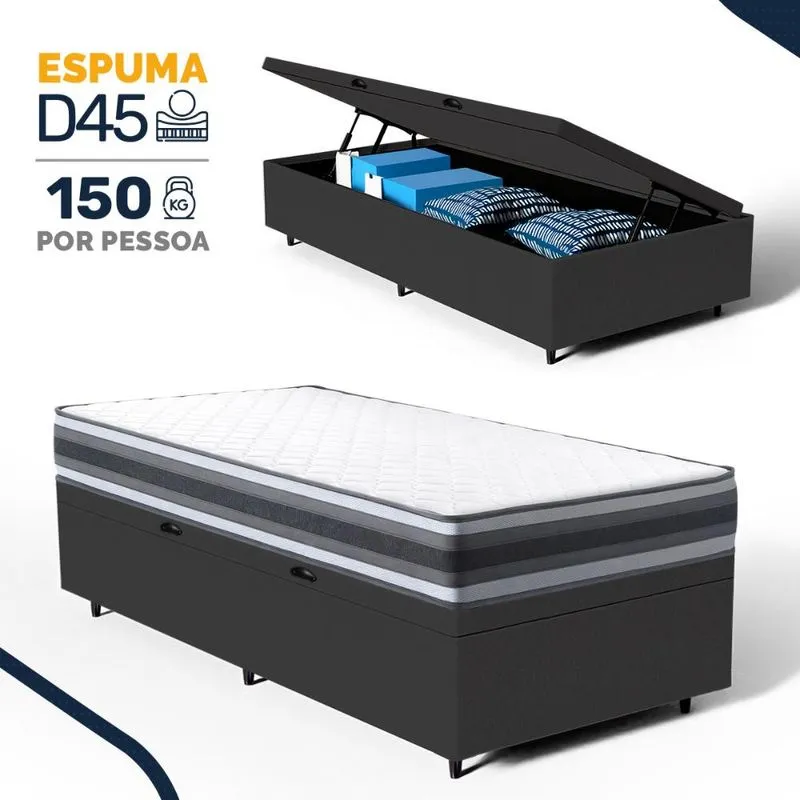 Cama Box Baú com Colchão de Espuma D45 Double Face Territory Hellen Solteiro 88cm