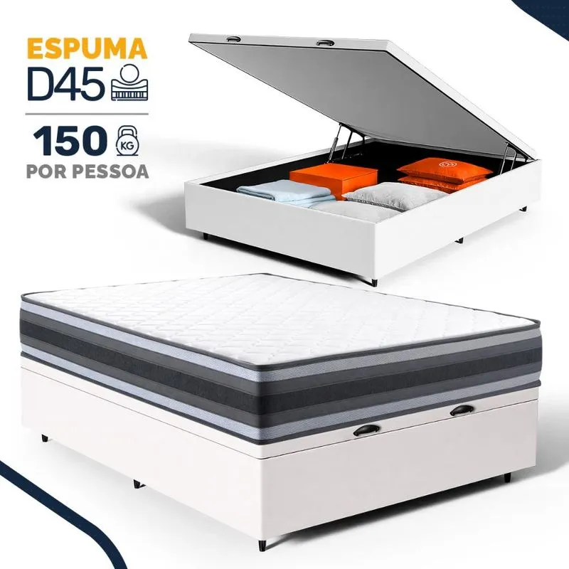 Cama Box Baú com Colchão de Espuma D45 Double Face Territory Hellen Casal 138cm