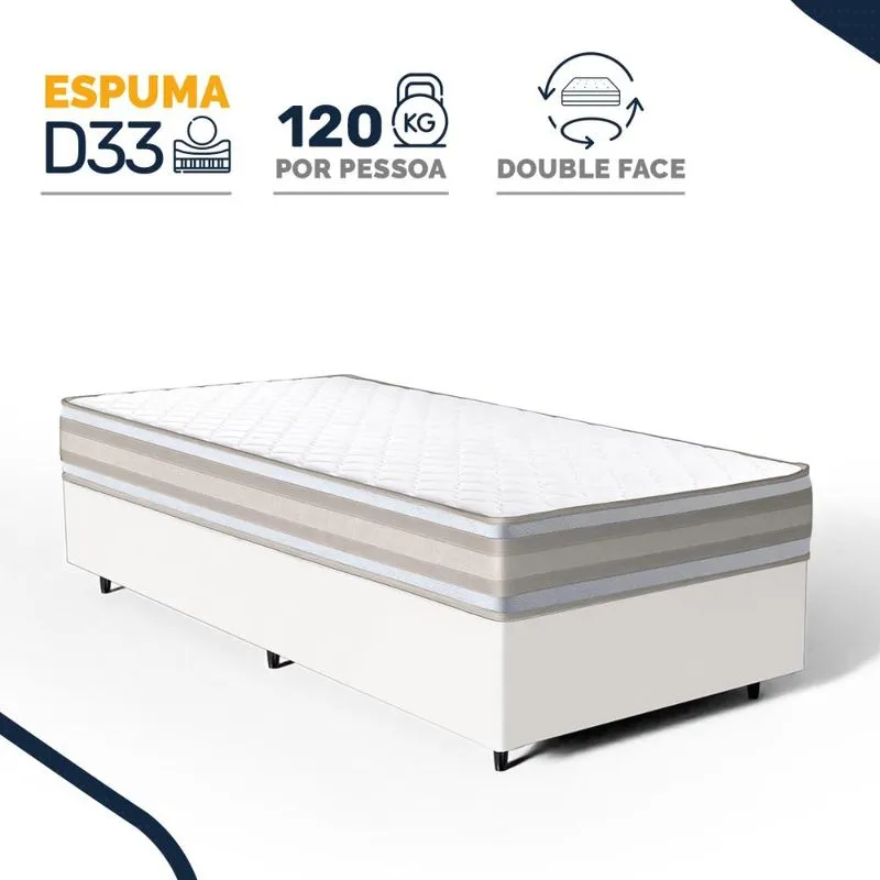Cama Box com Colchão de Espuma D33 Double Face Territory Hellen Solteiro 88cm