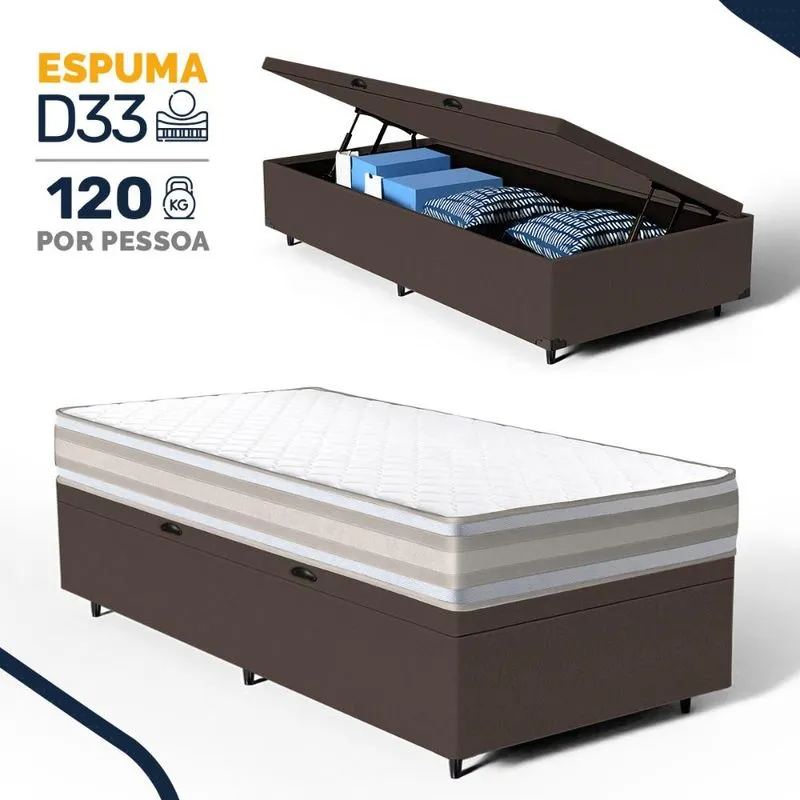 Cama Box Baú com Colchão de Espuma D33 Double Face Territory Hellen Solteiro 88cm