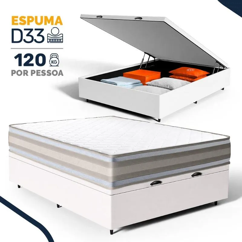 Cama Box Baú com Colchão de Espuma D33 Double Face Territory Hellen Casal 138cm
