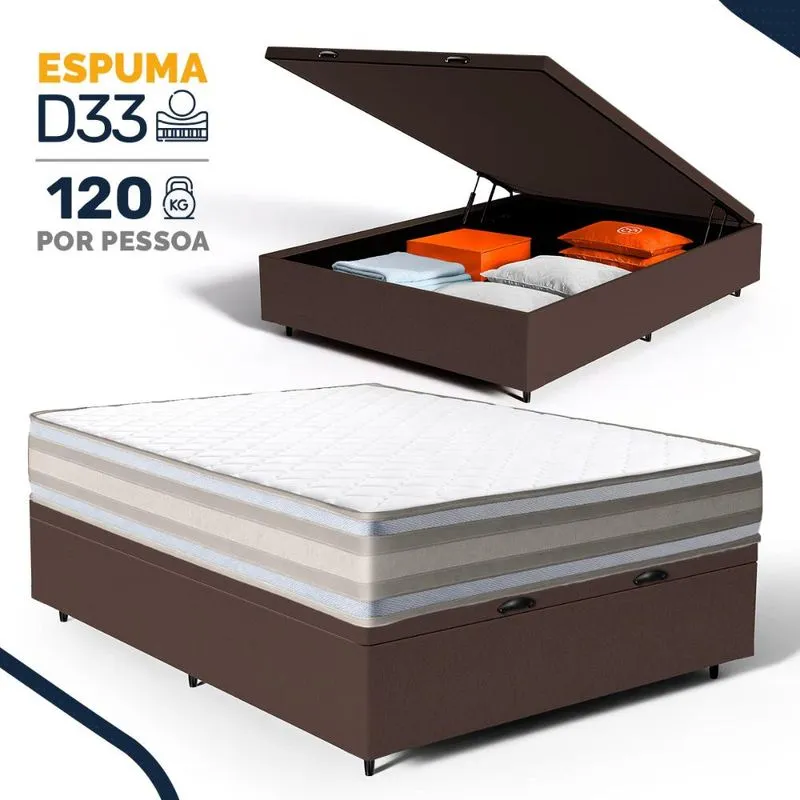 Cama Box Baú com Colchão de Espuma D33 Double Face Territory Hellen Casal 138cm