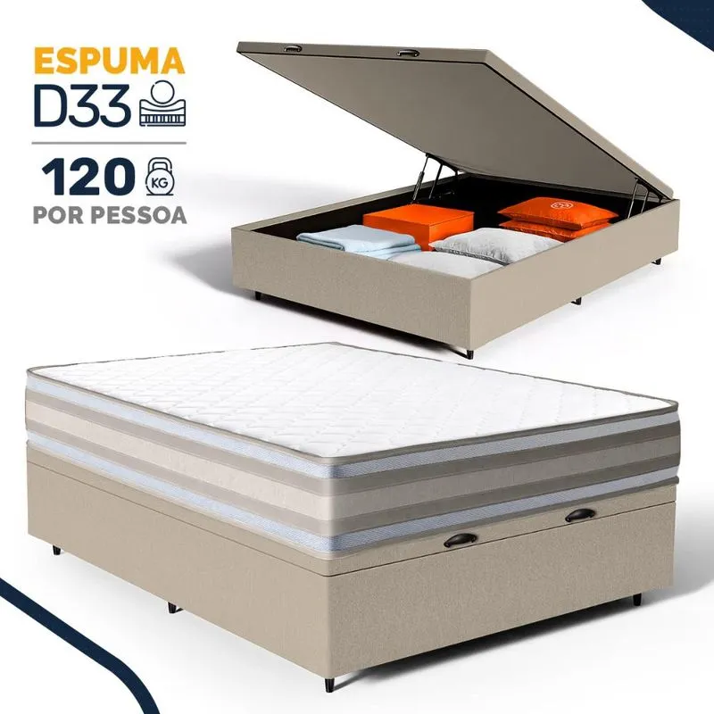 Cama Box Baú com Colchão de Espuma D33 Double Face Territory Hellen Casal 138cm