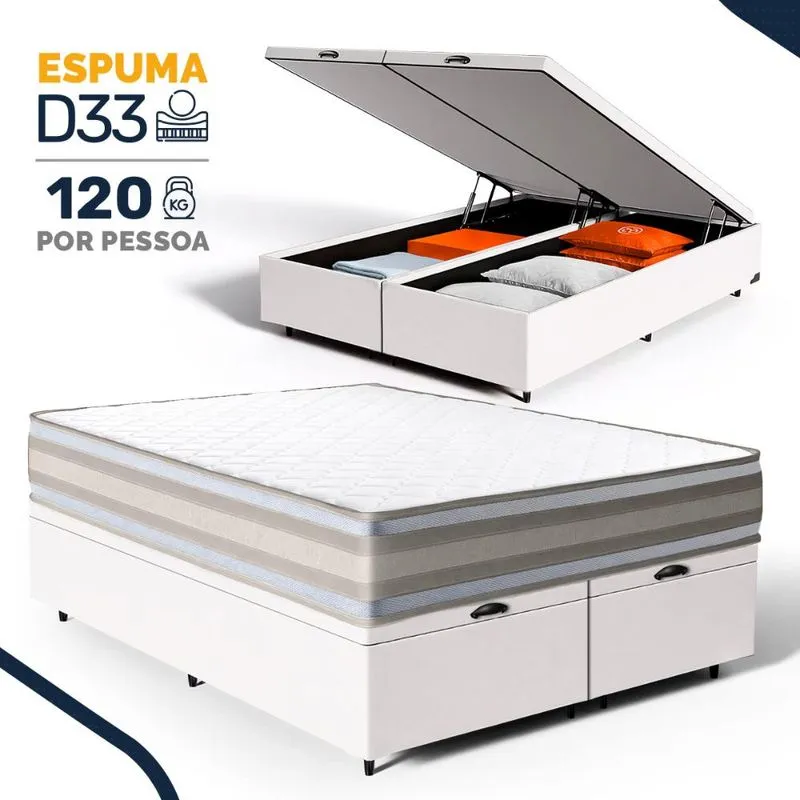 Cama Box Baú com Colchão de Espuma D33 Double Face Territory Hellen Queen 158cm