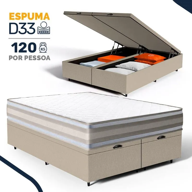 Cama Box Baú com Colchão de Espuma D33 Double Face Territory Hellen Queen 158cm