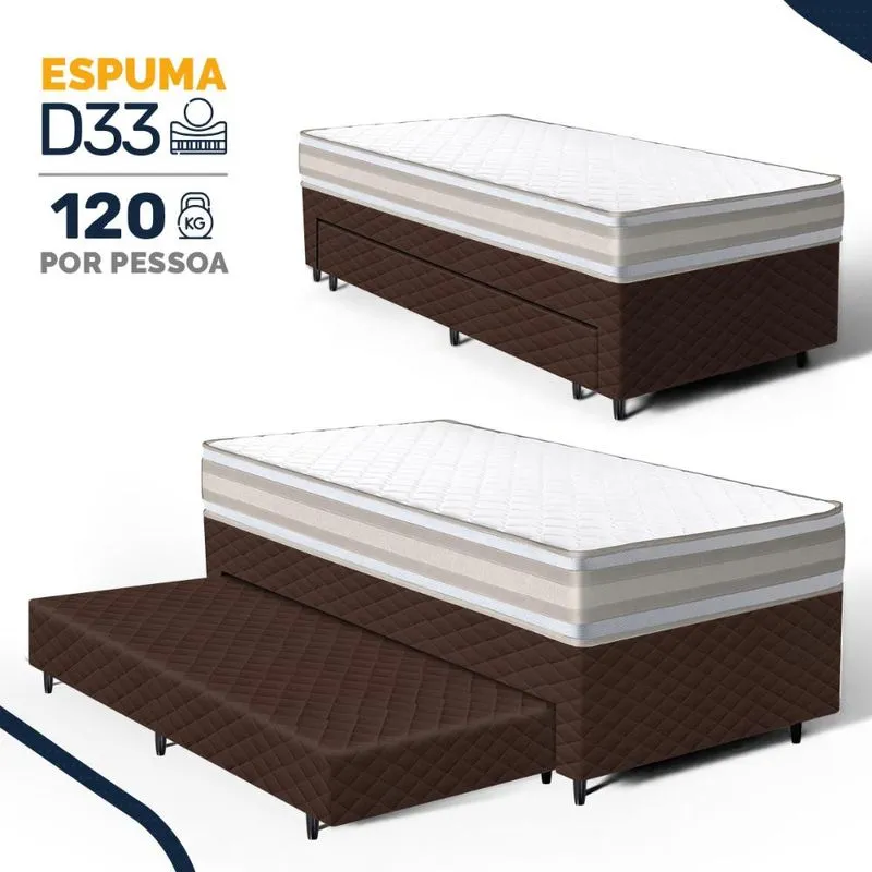 Cama Box com Colchão de Espuma D33 Double Face Territory Hellen + Auxiliar de Espuma Unique Solteiro 88cm