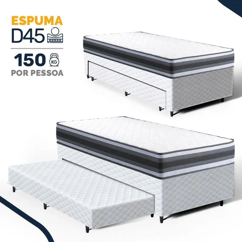 Cama Box com Colchão de Espuma D45 Double Face Territory Hellen + Auxiliar de Espuma Unique Solteiro 88cm