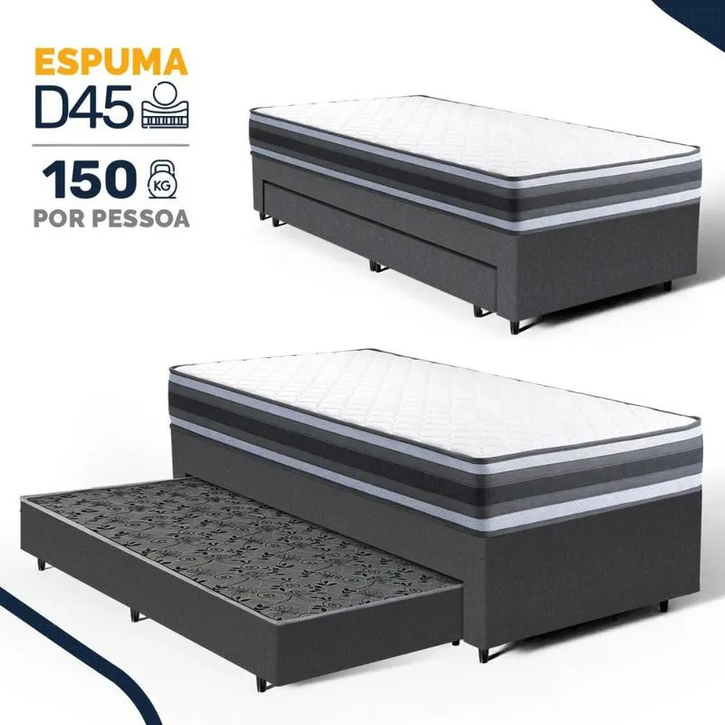 Cama Box com Colchão de Espuma D45 Double Face Territory Hellen + Auxiliar de Espuma Unique Solteiro 88cm