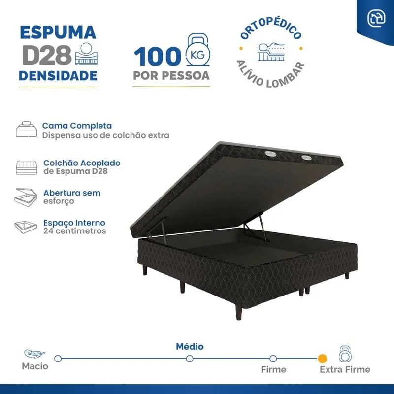 Cama Box Baú Conjugada de Espuma D28 Nappoli Casal 138cm