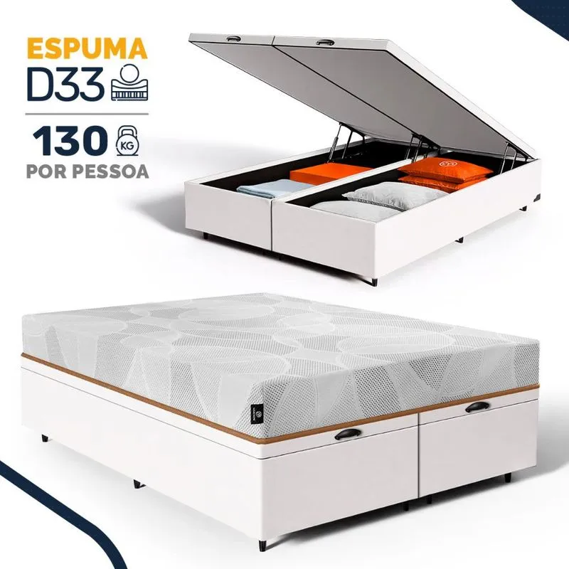 Cama Box Baú com Colchão de Espuma D33 Enrolado Sonno Full - Umaflex Queen 158cm