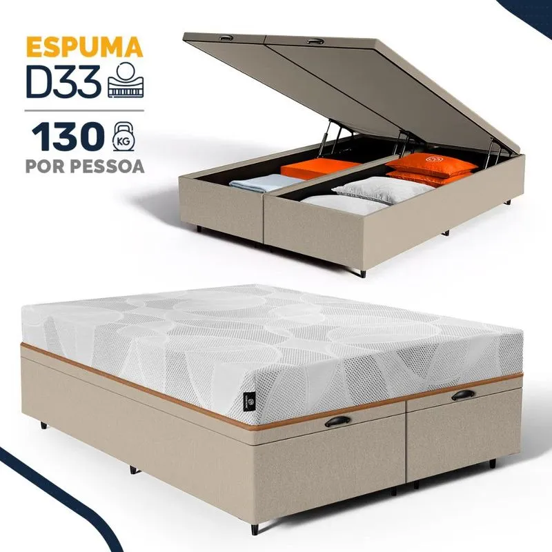 Cama Box Baú com Colchão de Espuma D33 Enrolado Sonno Full - Umaflex Queen 158cm