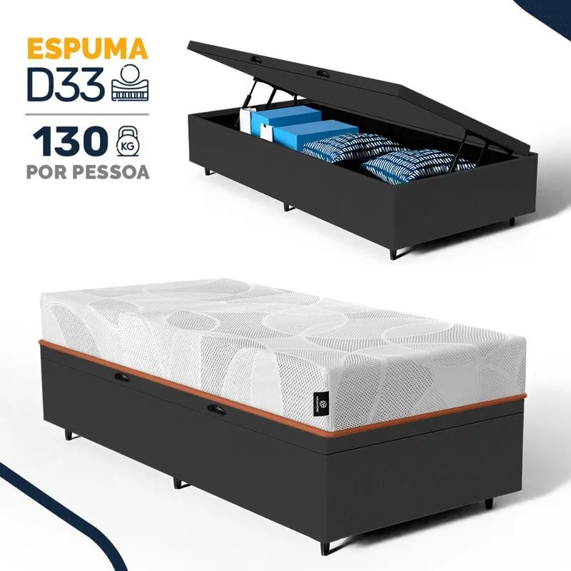 Cama Box Baú com Colchão de Espuma D33 Enrolado Sonno Full - Umaflex Solteiro 88cm