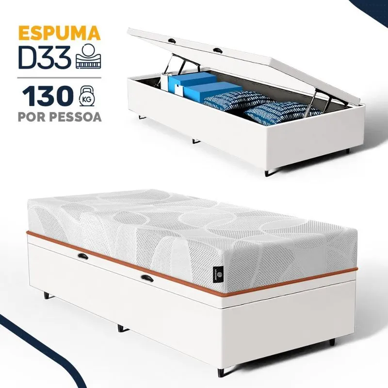 Cama Box Baú com Colchão de Espuma D33 Enrolado Sonno Full - Umaflex Solteiro 88cm