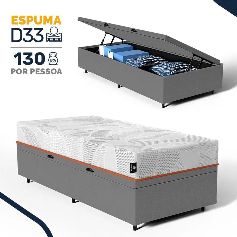 Cama Box Baú com Colchão de Espuma D33 Enrolado Sonno Full - Umaflex Solteiro 88cm