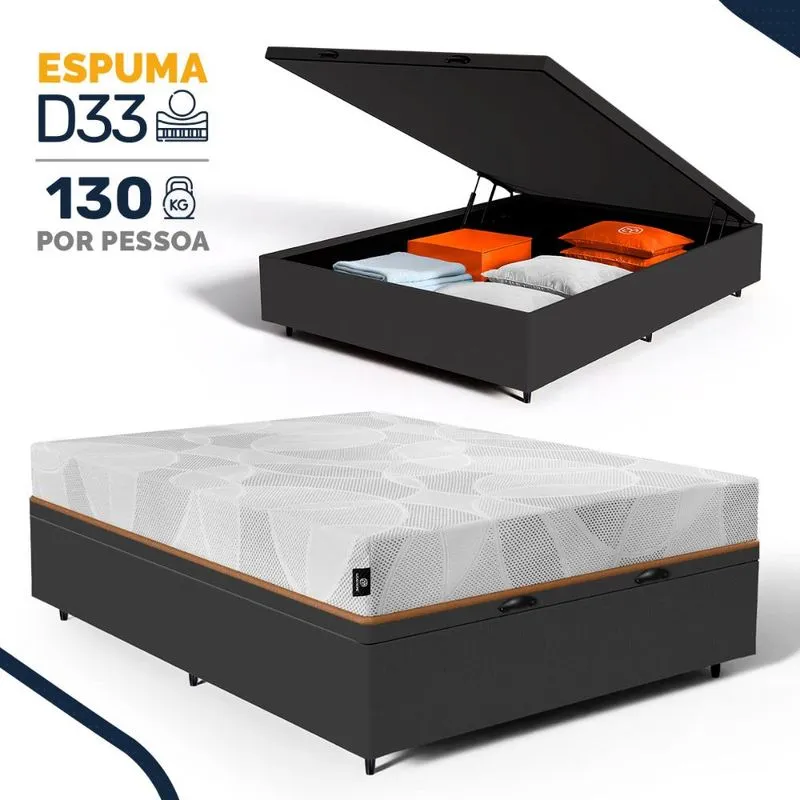 Cama Box Baú com Colchão de Espuma D33 Enrolado Sonno Full - Umaflex Casal 138cm