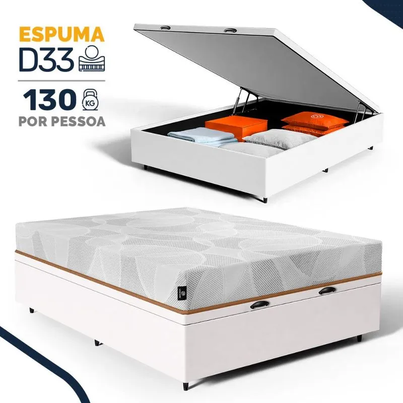 Cama Box Baú com Colchão de Espuma D33 Enrolado Sonno Full - Umaflex Casal 138cm