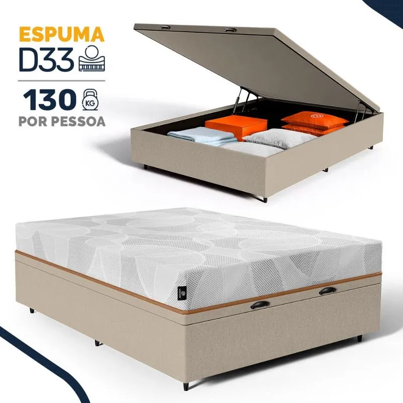 Cama Box Baú com Colchão de Espuma D33 Enrolado Sonno Full - Umaflex Casal 138cm