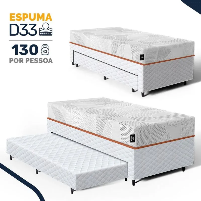Cama Box com Colchão de Espuma D33 Enrolado Sonno Full - Umaflex + Auxiliar de Espuma Solteiro 88cm