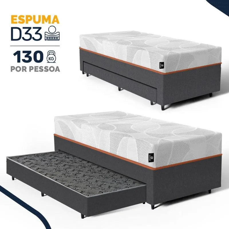 Cama Box com Colchão de Espuma D33 Enrolado Sonno Full - Umaflex + Auxiliar de Espuma Solteiro 88cm